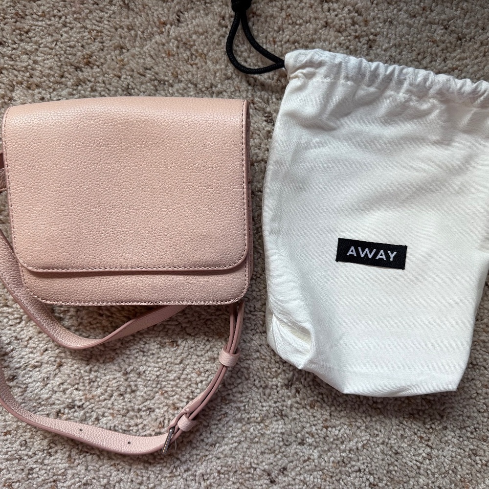 AWAY The Two-Way Crossbody Belt Bag in Pink Leather with Dust Bag
